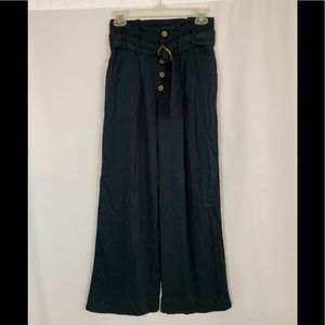 Abercrombie & Fitch Black Paperbag Belted Wide Leg Pants Button Front